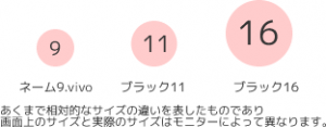 ネーム9.vivo　ブラック11　ブラック16　あくまで相対的なサイズの違いを表したものであり 画面上のサイズと実際のサイズはモニターによって異なります。